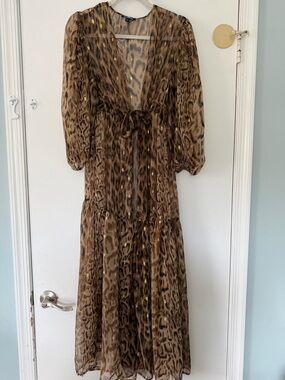 Express Brown Leopard Print Maxi Wrap with Gold Accent women size M